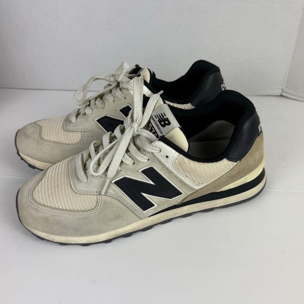 New Balance 574 Men's Sneakers - Beige/Black Size 12 - Picture 3 of 12